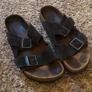 Dark gray Birkenstock’s soft bed suede leather